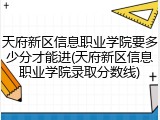 天府新区信息职业学院要多少分才能进(天府新区信息职业学院录取分数线)