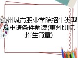 惠州城市职业学院招生类型及申请条件解读(惠州职院招生简章)