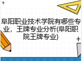 阜阳职业技术学院有哪些专业，王牌专业分析(阜阳职院王牌专业)