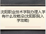 沈阳职业技术学院办理入学有什么攻略没(沈阳职院入学攻略)