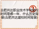 合肥共达职业技术学院建校时间是哪一年，什么历史背景(合肥共达建校时间背景)