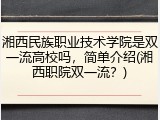 湘西民族职业技术学院是双一流高校吗，简单介绍(湘西职院双一流？)