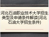 河北石油职业技术大学招生类型及申请条件解读(河北石油大学招生条件)