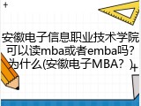 安徽电子信息职业技术学院可以读mba或者emba吗？为什么(安徽电子MBA？)
