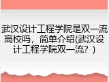 武汉设计工程学院是双一流高校吗，简单介绍(武汉设计工程学院双一流？)