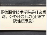 正德职业技术学院是什么级别，公办还是民办(正德学院性质级别)
