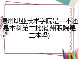 德州职业技术学院是一本还是本科第二批(德州职院是二本吗)