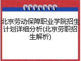 北京劳动保障职业学院招生计划详细分析(北京劳职招生解析)