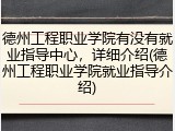 德州工程职业学院有没有就业指导中心，详细介绍(德州工程职业学院就业指导介绍)