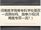 河南医学高等专科学校是双一流高校吗，简单介绍(河南医专双一流？)
