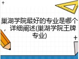 巢湖学院最好的专业是哪个，详细阐述(巢湖学院王牌专业)