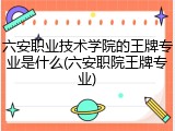 六安职业技术学院的王牌专业是什么(六安职院王牌专业)