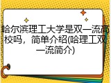 哈尔滨理工大学是双一流高校吗，简单介绍(哈理工双一流简介)