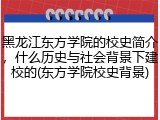 黑龙江东方学院的校史简介，什么历史与社会背景下建校的(东方学院校史背景)