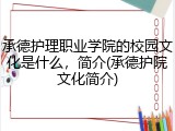 承德护理职业学院的校园文化是什么，简介(承德护院文化简介)