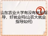 山东农业大学有没有就业指导，好就业吗(山农大就业指导如何)