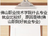 佛山职业技术学院什么专业就业比较好，原因是啥(佛山职院好就业专业)