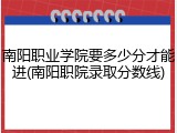南阳职业学院要多少分才能进(南阳职院录取分数线)