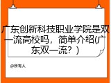 广东创新科技职业学院是双一流高校吗，简单介绍(广东双一流？)