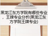 黑龙江东方学院有哪些专业，王牌专业分析(黑龙江东方学院王牌专业)