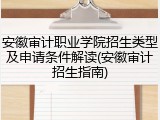 安徽审计职业学院招生类型及申请条件解读(安徽审计招生指南)
