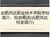 合肥共达职业技术学院学校简介，校史概述(合肥共达校史简介)