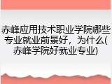 赤峰应用技术职业学院哪些专业就业前景好，为什么(赤峰学院好就业专业)