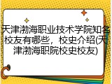 天津渤海职业技术学院知名校友有哪些，校史介绍(天津渤海职院校史校友)
