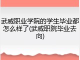 武威职业学院的学生毕业都怎么样了(武威职院毕业去向)