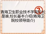 青海卫生职业技术学院校长是谁,校长基本介绍(青海卫院校领导简介)