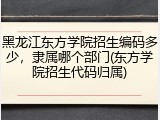 黑龙江东方学院招生编码多少，隶属哪个部门(东方学院招生代码归属)