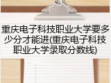 重庆电子科技职业大学要多少分才能进(重庆电子科技职业大学录取分数线)