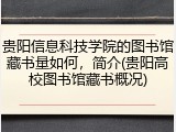 贵阳信息科技学院的图书馆藏书量如何，简介(贵阳高校图书馆藏书概况)