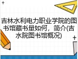 吉林水利电力职业学院的图书馆藏书量如何，简介(吉水院图书馆概况)