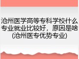 沧州医学高等专科学校什么专业就业比较好，原因是啥(沧州医专优势专业)