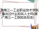 湖南三一工业职业技术学院有出过什么知名人士吗(湖南三一工院知名校友)