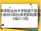莱芜职业技术学院是不是211或985高校(莱芜职院属985或211吗)