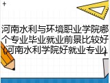 河南水利与环境职业学院哪个专业毕业就业前景比较好(河南水利学院好就业专业)