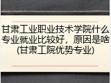 甘肃工业职业技术学院什么专业就业比较好，原因是啥(甘肃工院优势专业)
