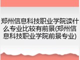郑州信息科技职业学院读什么专业比较有前景(郑州信息科技职业学院前景专业)