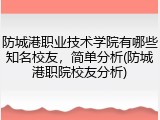防城港职业技术学院有哪些知名校友，简单分析(防城港职院校友分析)