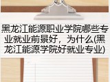 黑龙江能源职业学院哪些专业就业前景好，为什么(黑龙江能源学院好就业专业)