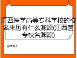 江西医学高等专科学校的校名来历有什么渊源(江西医专校名渊源)