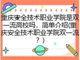 重庆安全技术职业学院是双一流高校吗，简单介绍(重庆安全技术职业学院双一流？)
