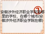安徽涉外经济职业学院是哪里的学校，在哪个城市(安徽涉外经济职业学院在哪)
