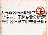 天府新区信息职业学院有哪些专业，王牌专业分析(天府新区信息学院专业分析)
