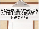 合肥共达职业技术学院是专科还是本科院校呢(合肥共达是专科吗)