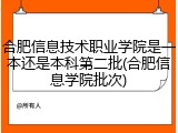 合肥信息技术职业学院是一本还是本科第二批(合肥信息学院批次)