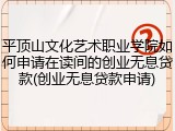 平顶山文化艺术职业学院如何申请在读间的创业无息贷款(创业无息贷款申请)