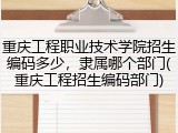 重庆工程职业技术学院招生编码多少，隶属哪个部门(重庆工程招生编码部门)